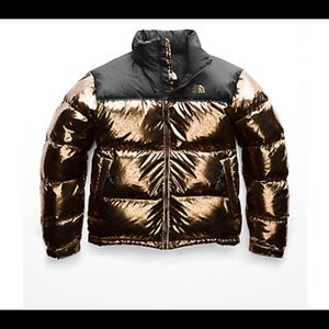 North Face Gold Metallic Nuptse Jacket